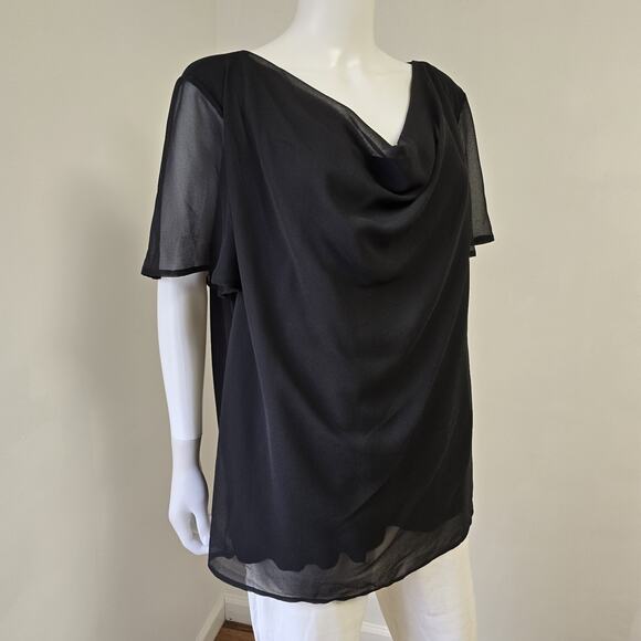 Beacon Apparel Top Womens 1X Stitchfix Blouse Cowl Neck Short Sleeve Black NWT - Picture 3 of 10